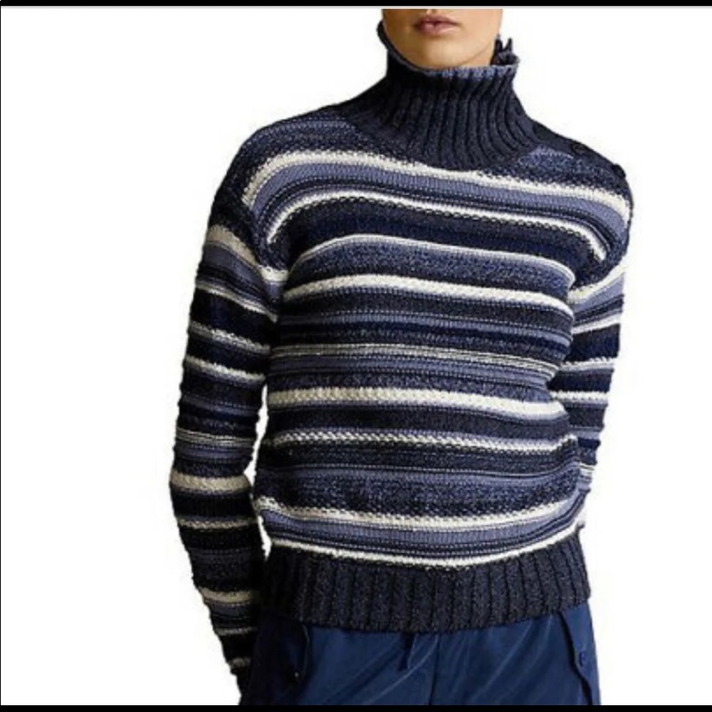 Polo Ralph Lauren women stripe buttoned placket turtleneck sweater